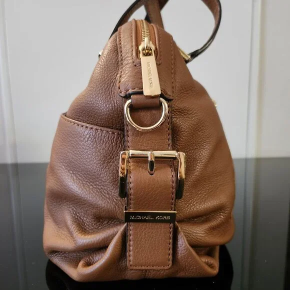 Michael Kors Brown Pebbled Leather Satchel Bag with Gold Hardware - Picture 3 of 7